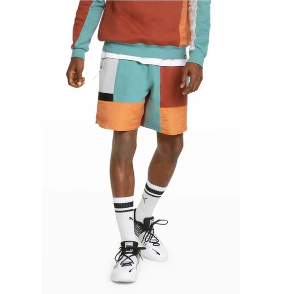 Puma Signature Men's Basketball Colorblock Shorts Drawstring Elastic Waist Blue - Picture 5 of 7